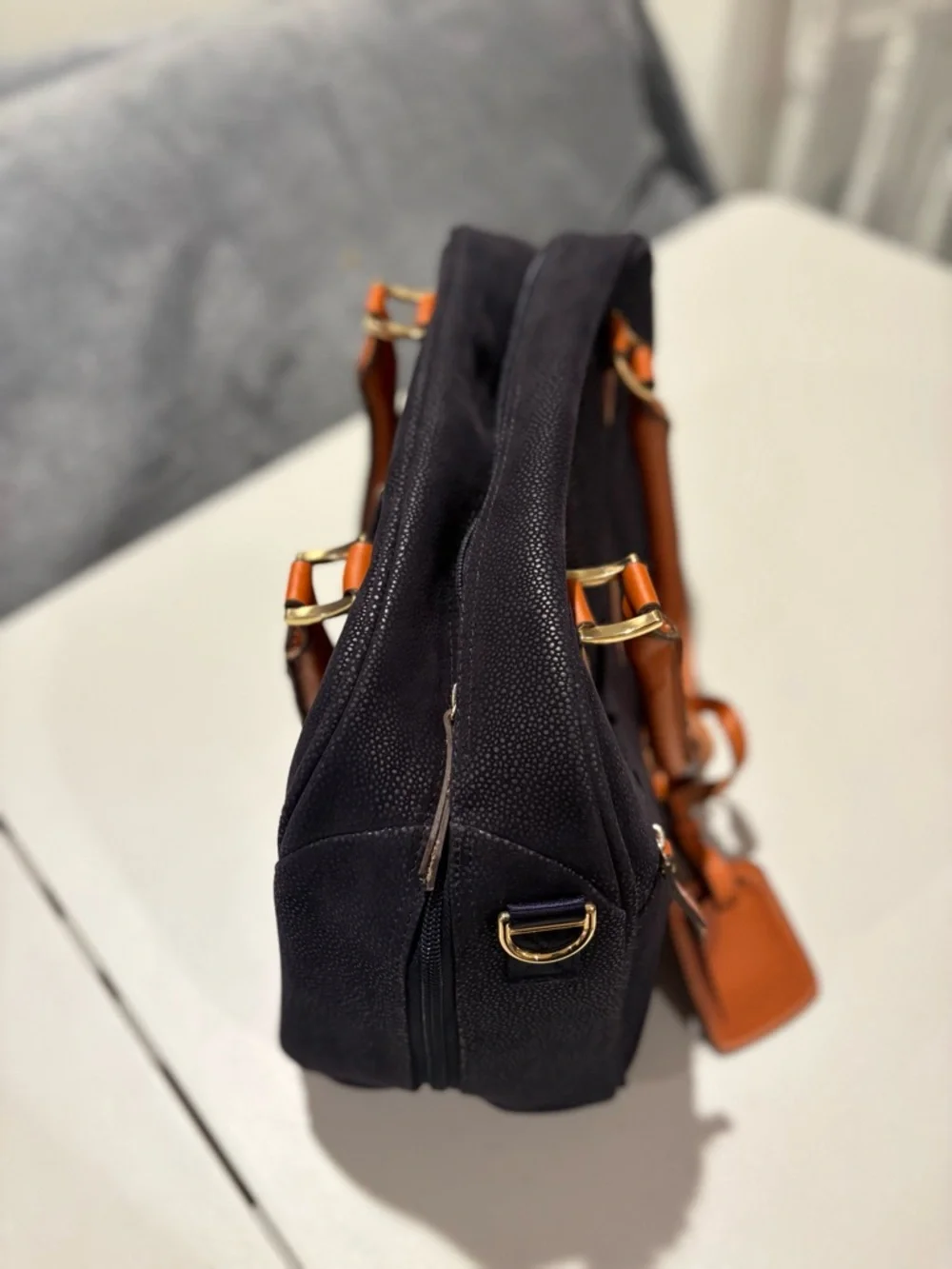 Women’s Navy weekender bag  with Brown Leather Handles and Trim - Picture 8 of 8